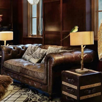 Ensemble de canapés Chesterfield de luxe en cuir véritable à 100 %, marron vieilli, capitonné, avec accoudoirs roulés en mousse haute densité, pour salon
