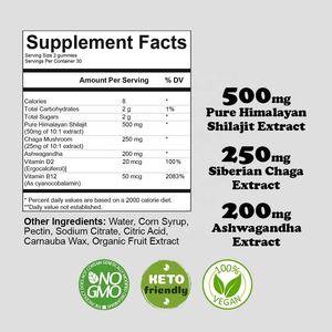 Fulvik asit Chaga ashashandha B12 ve <span class=keywords><strong>D2</strong></span> vitaminleri Shilajit takviyesi ile Shilajit Gummies 500mg enerji ve bağışıklık desteği için - Product Image 2
