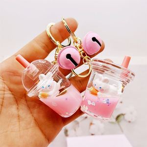 Cartoon Figure Liquid <b>Key</b> <b>Ring</b> Quicksand Drifting Bottle Cute Pink Rabbit <b>Key</b> Chain Into Oil Bag Pendant Mini Bottle Keychain - Product Image 4
