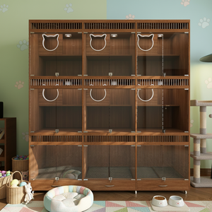 บ้านแมวไม้จริงสไตล์วินเทจหรูหรา พร้อมกระจกนิรภัย ปิดด้วยกระดุม ใช้ได้ทุกฤดู สำหรับใช้ภายในอาคาร - Product Image 4