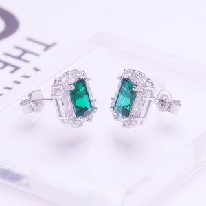 Aretes de Botón de Esmeralda Colombiana de Laboratorio con Diamantes, Joyería en Plata de Ley 925 con Esmeralda Verde de Novedad - Product Image 6