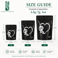 Sachets Mylar personnalisés imprimés 3,5g avec logo Rx - Pochette d'emballage café en aluminium anti-odeur - Sachet hermétique vertical 1/8 oz
