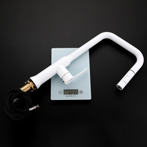 White 304 Stainless Steel Kitchen Faucet Single Handle Pull Out <b>Spray</b> Deck <b>Mounted</b> Modern Style YQ3039F - Product Image 1