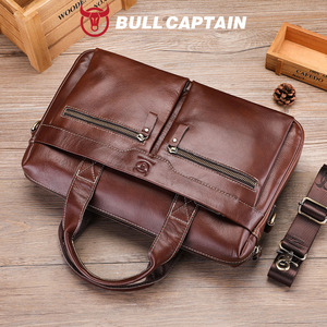 Maletín de Cuero Genuino para Hombre BULL CAPTAIN, Bolsa para Portátil, Clásica, de Negocios, Bandolera, con Cierre de Cremallera Resistente - Product Image 2