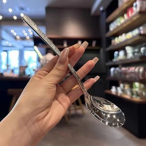 Japanese Style Embossed Hammered Stainless Steel Dinner Spoon Long Handle Western Tableware For Main Course Party Use - Product Image 3