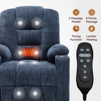 Fauteuil inclinable électrique robuste bleu en chenille tuftée avec dossier, capacité de 350 lb, deux ports USB, porte-gobelets, sans outils requis