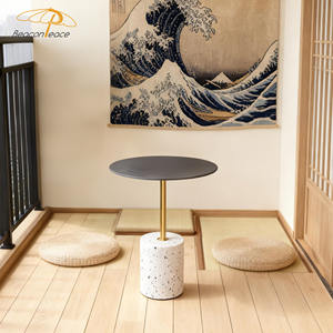 Mesas de Café Modernas con Tapa de Metal y Base de Piedra, Mesa de Té Redonda Pequeña con Esquinas Redondeadas, Mesa Auxiliar para Dormitorio o Sala de Estar - Product Image 3