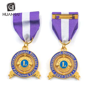 Kustom Emas 3D Enamel Spin Logo Logam Koin Peringatan Lencana Medali Pita