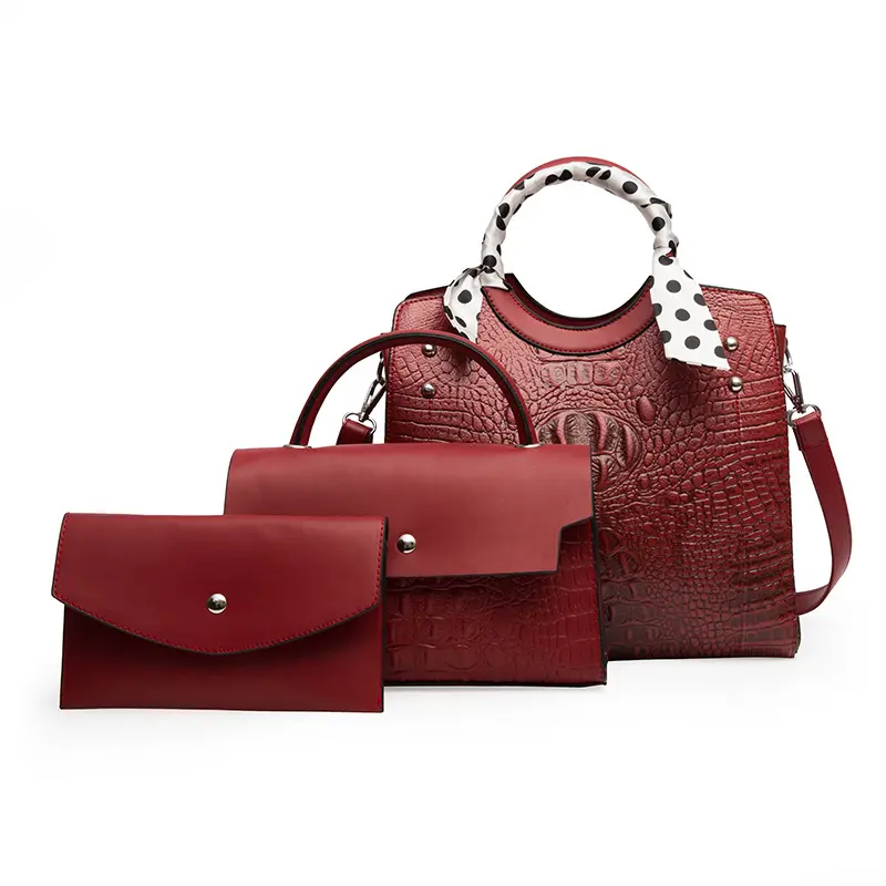 High Quality Crocodile pattern bag 3-piece bag with silk scarf sac bolsas para boutique handbags for women luxury dropshipping