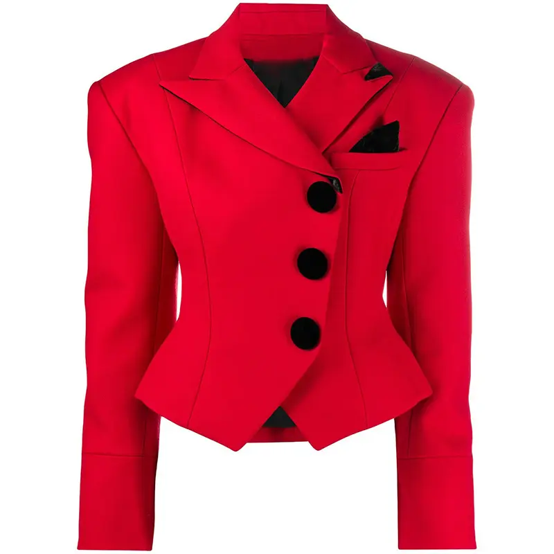 New custom or ready to ship hot sell wholesale fashion best quality double breasted ladies short red blazer jacket for women