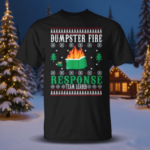 Camiseta con diseño de suéter feo navideño para el líder del equipo de respuesta a incendios en contenedores de basura - Product Image 3