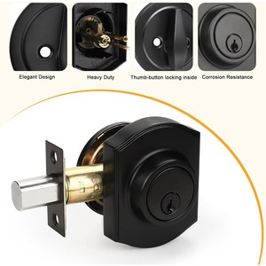 Ensemble de poignées de porte d'entrée noir mat, design français, avec serrure à cylindre unique, pour villa et hôtel - Product Image 3