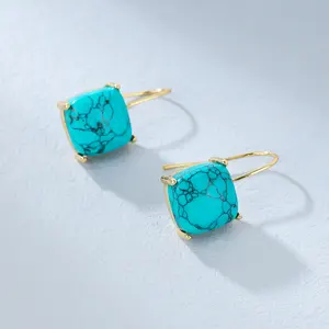 Custom trend waterproof jewelry gold plated optimize gemstone charms square turquoise earrings for women bridal