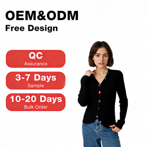 Cárdigan de Punto Personalizado OEM para Mujer, 100% Lana Pura, Cuello en V Profundo, Botones con Joyas, Estilo Casual de Lujo para Primavera y Otoño - Product Image 1