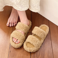 Sepatu Rumah Wanita Grosir Langsung Pabrik, Anti-Selip, Warna Solid, Model Musim Gugur, Sepatu Bulu Fashion