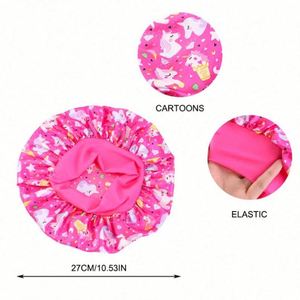 Bonnet de nuit en satin imprimé motif cheval de dessin animé pour enfants, avec large bande, usage quotidien, unisexe, toutes saisons, ajustable, vente en gros - Product Image 6