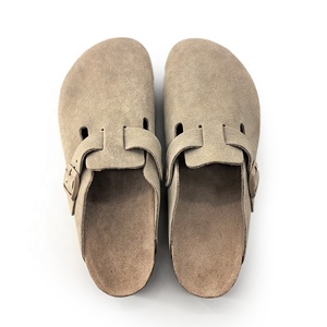 Dropshipping Fashion Outdoor Flat Birken Style <strong>White</strong> Grey Suede Leather Cork Foot Bed Solid Clog Women <strong>Men</strong> Unisex Walking <strong>Sandal</strong>