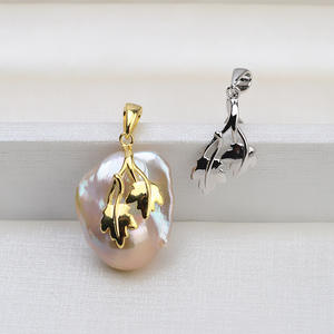 Collier pendentif en argent 925 fait main avec perle baroque pour femmes, perle anormale en forme de feuille, support vide, accessoire de bricolage, bijoux 1517 - Product Image 1