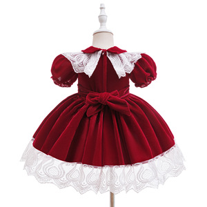 Traje de Falda de Terciopelo Rojo para Niñas, Disfraz de Princesa para Navidad, Accesorios para Vestidos de Fiesta, Bodas, TV y Cine, Venta al Por Mayor - Product Image 5
