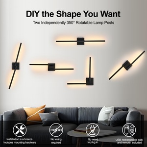 Lampe murale LED rechargeable moderne, batterie 5200mAh, poteau lumineux rotatif à 350 degrés, lumières LED sans fil avec télécommande - Product Image 2