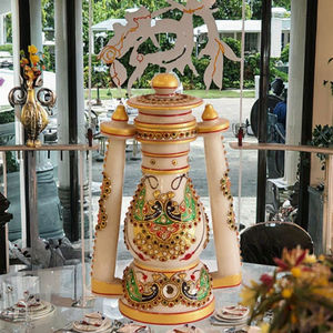 Linterna de mármol de alta calidad artesanía feng shui India estatuilla personalizable linterna de piedra de mármol indio para decoración al aire libre - Product Image 3