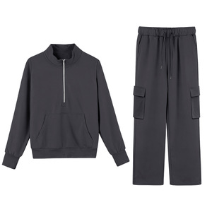 En stock – Ensemble 2 pièces décontracté pour femme, anti-plis, respirant, en polaire de polyester, avec fermeture éclair mi-longue, coupe large, pour le sport - Product Image 6