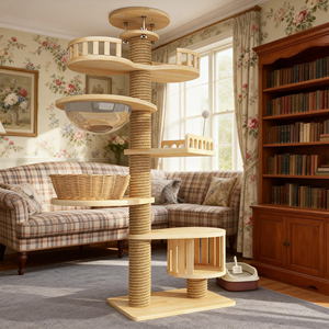 Grande tour à chat moderne de luxe, réglable en hauteur du sol au plafond, griffoir en sisal en bois, écologique, durable, meubles pour chat - Product Image 2