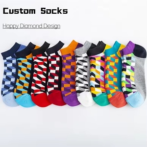 NEW Bulk Wholesale Crew Casual Sweat-Absorbent Happy Diamond Design Colored Custom Ankle <b>Socks</b> Men High Quality - Product Image 1