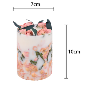 乾燥させたバラの花びらが埋め込まれたピラーキャンドル - 手作りの花の香りのアロマキャンドル、家の装飾、結婚式、ギフトに最適なベストセラー - Product Image 6