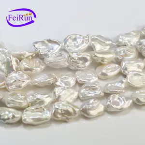 Feirun 13-15mm large irregular keshi Factory wholesale real freshwater natural pearl strand