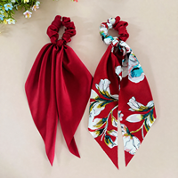Chouchou en satin pour femme avec long foulard imprimé floral, élastique à cheveux style rétro, accessoires pour cheveux pour filles, coiffe