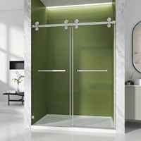 Porte de douche coulissante double en verre trempé chromé sans cadre à fermeture douce pour hôtel, en promotion