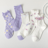 Chaussettes décontractées pour femmes, de haute qualité, vintage, violettes, régulières, douces et confortables pour tous les jours