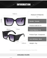 Lunettes de soleil rétro 2026 à grande monture pour femme, style œil de chat carré, verres TAC tendance, protection UV400, pour activités de plein air, voyage, plage et conduite