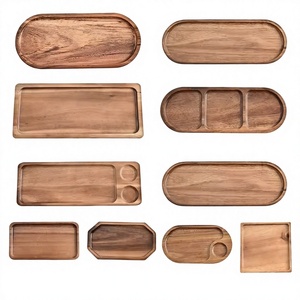 Bandeja de Desayuno de Madera de Acacia de Diseño Moderno con Bordes Elevados, Ecológica, Resistente al Calor, Forma para Servir Alimentos de Forma Segura, Uso en Bodas - Product Image 1