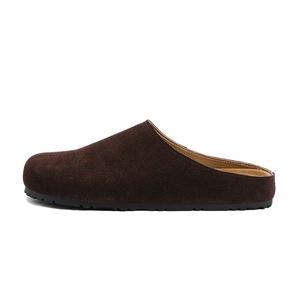 Gray <b>Suede</b> Slip-On <b>Mules</b> With Round Toe And Black Rubber Sole Comfortable <b>Flat</b> Shoes For Everyday Wear - Product Image 4