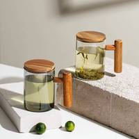 Nouvelles tasses à thé en verre borosilicate coloré avec infuseur en bois, tasses à boire en verre pour le bureau