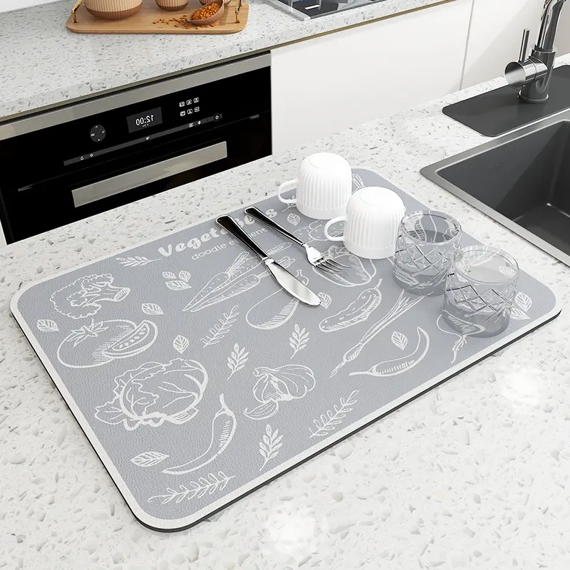 Alto assorbimento di acqua in PVC cucina stuoia drenante facile da pulire diatomee fango antiscivolo all'ingrosso senza lavaggio assorbente tappetino per uso domestico