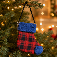 Sac en peluche personnalisé pour chaussette de Noël, sac en peluche OEM ODM, poupée en peluche bleue à carreaux en sherpa pour enfants, cadeau de vacances
