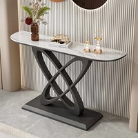 Console d'entrée moderne de style italien contemporain en métal avec plateau en ardoise, design mural de luxe pour salon