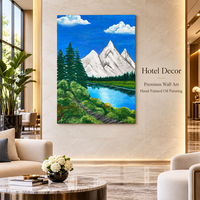 Peinture à l'huile abstraite, sommet de montagne enneigé, forêt persistante, lac bleu, art mural, décoration de salon, décoration de la maison