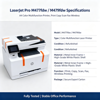 Imprimante multifonction laser couleur A4 reconditionnée et entièrement testée HP MFP M477fdw M479fdw, impression, copie, numérisation pour les petites et moyennes entreprises