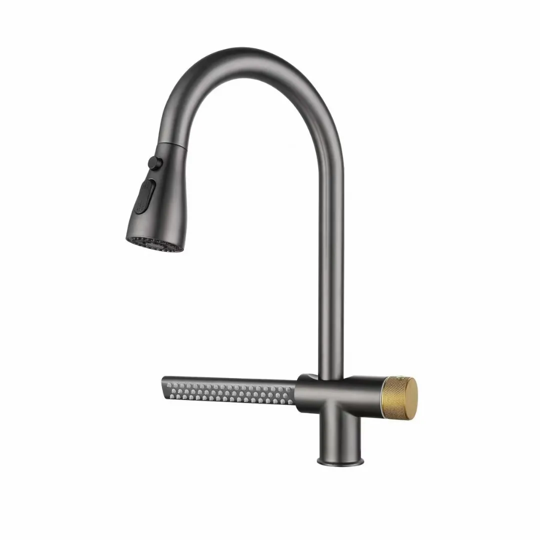 Single Hole Hot Cold Mixer Multiple Water Outlets Rotation Flying Rain Tap Grey Black Waterfall Sink Kitchen Faucet