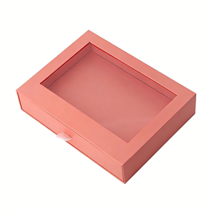 Boîte d'emballage pour ongles à presser en carton rigide gris avec impression CMJN de logo personnalisé, boîte tiroir pour produits de beauté avec fenêtre transparente - Product Image 1