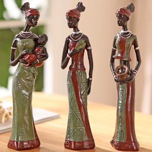 Set di 3 Statuette Femminili Africane in Resina Personalizzate, Decorazioni per la Casa, Regalo, Figurine di Donne Africane - Product Image 4
