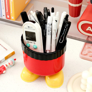 Porte-stylo mignon en forme de dessin animé, organisateur de bureau rond en plastique pour étudiants, rangement de bureau avec un design à grands yeux et bouche - Product Image 3