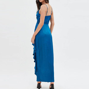 Venta al por mayor de ropa de mujer con volantes detalle sin mangas Maxi satén slip Vestidos <span class=keywords><strong>para</strong></span> mujeres <span class=keywords><strong>señoras</strong></span> - Product Image 2