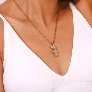 18K altın kaplama paslanmaz çelik elmas İspanyol ayı kolye kolye uzun zincir bağlantı moda lüks takı kadınlar kızlar için - Product Image 2