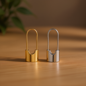 Orecchini Pendenti a Forma di Lucchetto E2869, Placcati in Oro Bianco, in Lega di Zinco, Gioielli Unisex Classici e alla Moda - Product Image 2