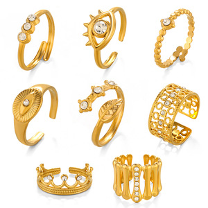 Anello Trendy in Acciaio Inossidabile Placcato Oro per Donne, Stile Semplice con Strass Incastonati, Accessorio Moda Hip Hop Occhio del <span class=keywords><strong>Diavolo</strong></span> - Product Image 5